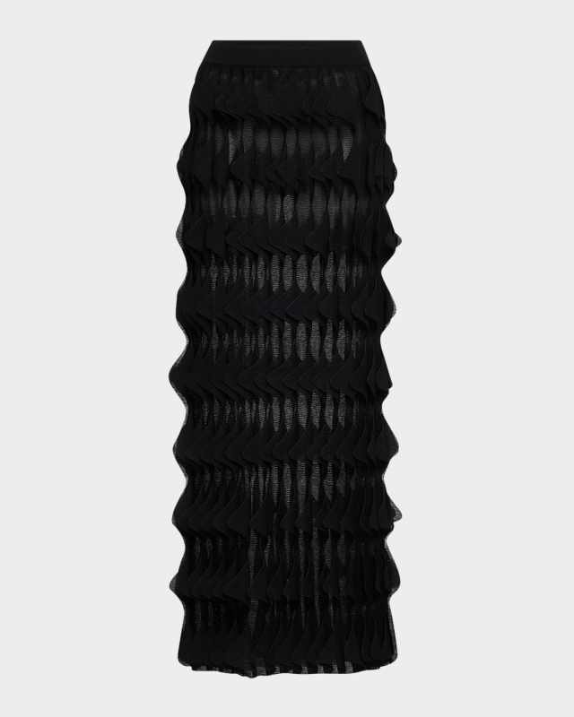 Scalloped Ruffle-Trim Midi Skirt